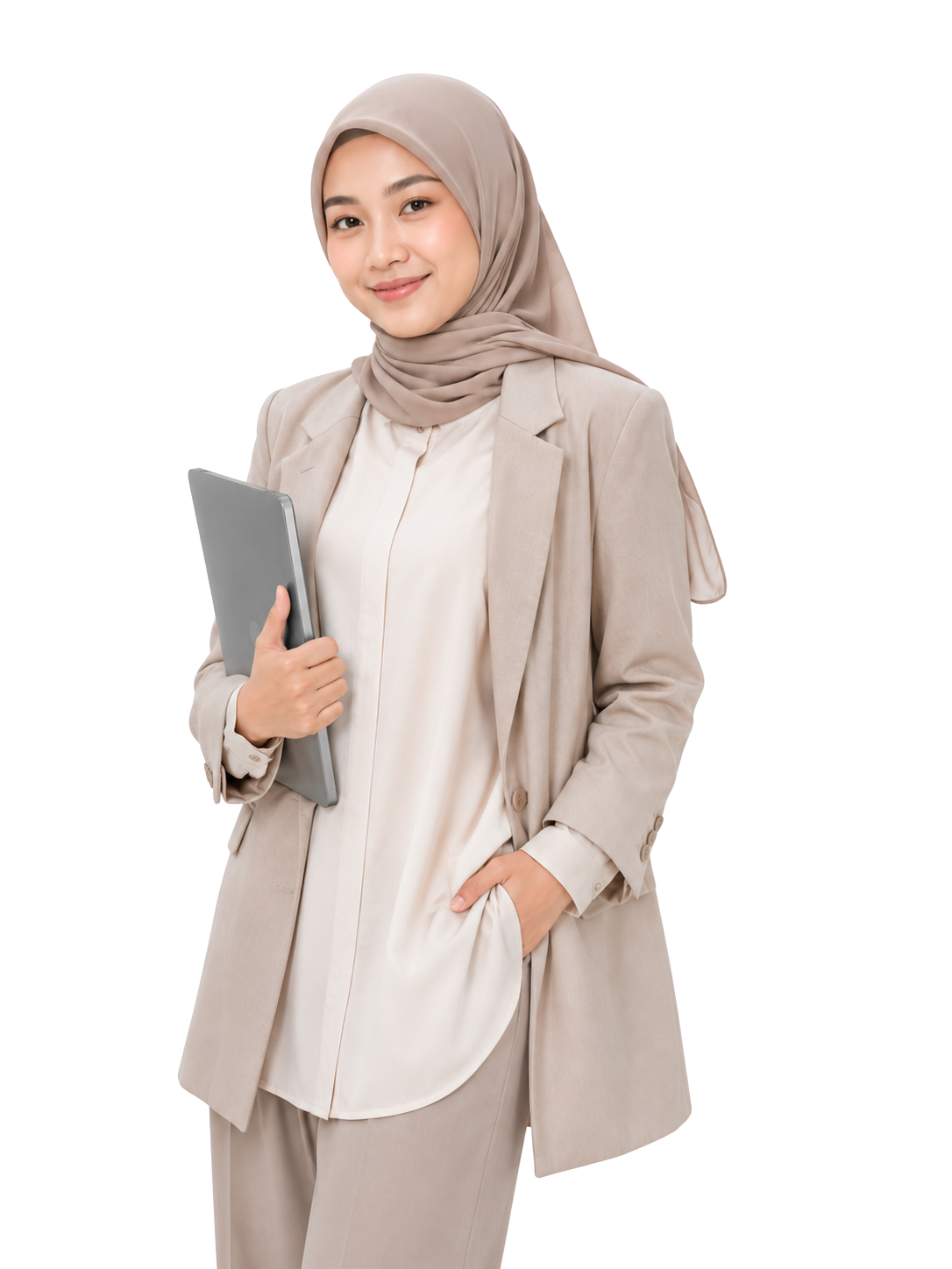 Professional reviewing Syariah insurance content on a tablet